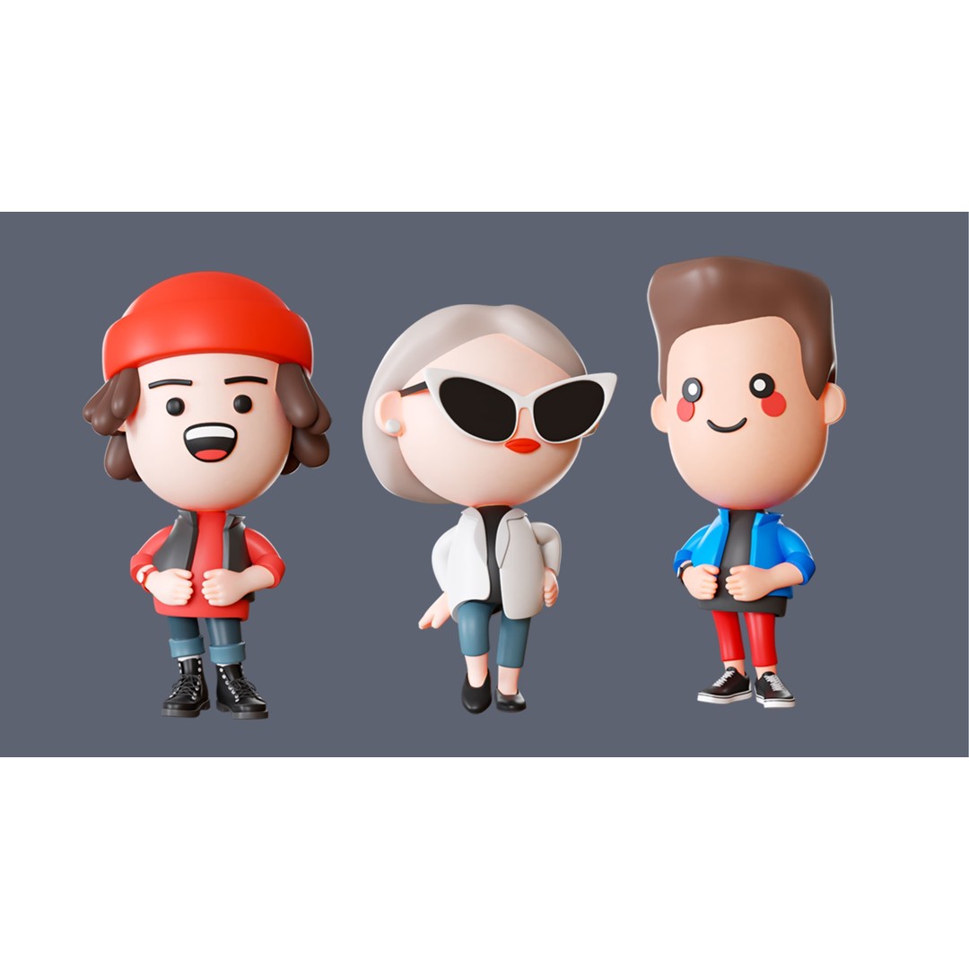 Cute Characters 3D Model – Low Poly Stylized Characters with Animations - View 11