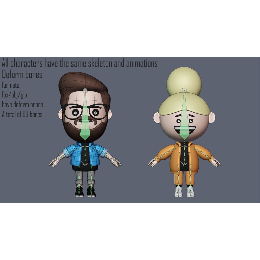 Cute Characters 3D Model – Low Poly Stylized Characters with Animations - View 14