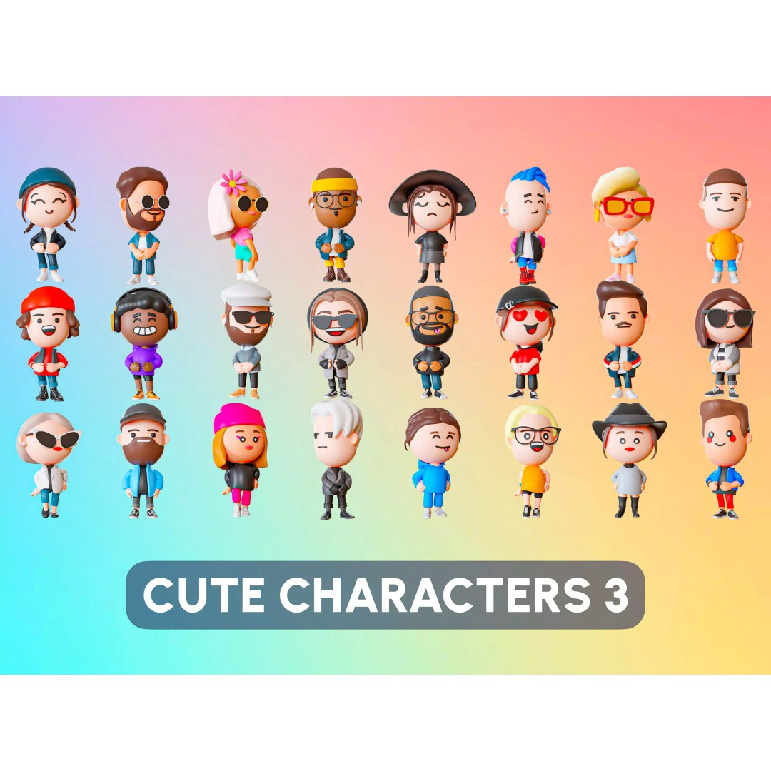 Cute Characters 3D Model – Low Poly Stylized Characters with Animations - View 2