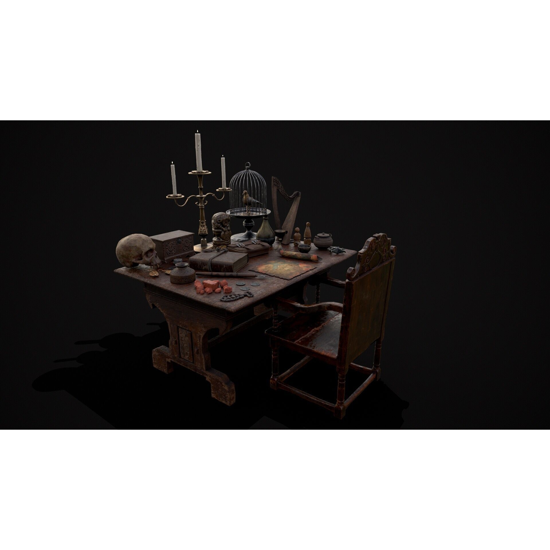 Messy Study Desk - Low-Poly Game-Ready 3D Model