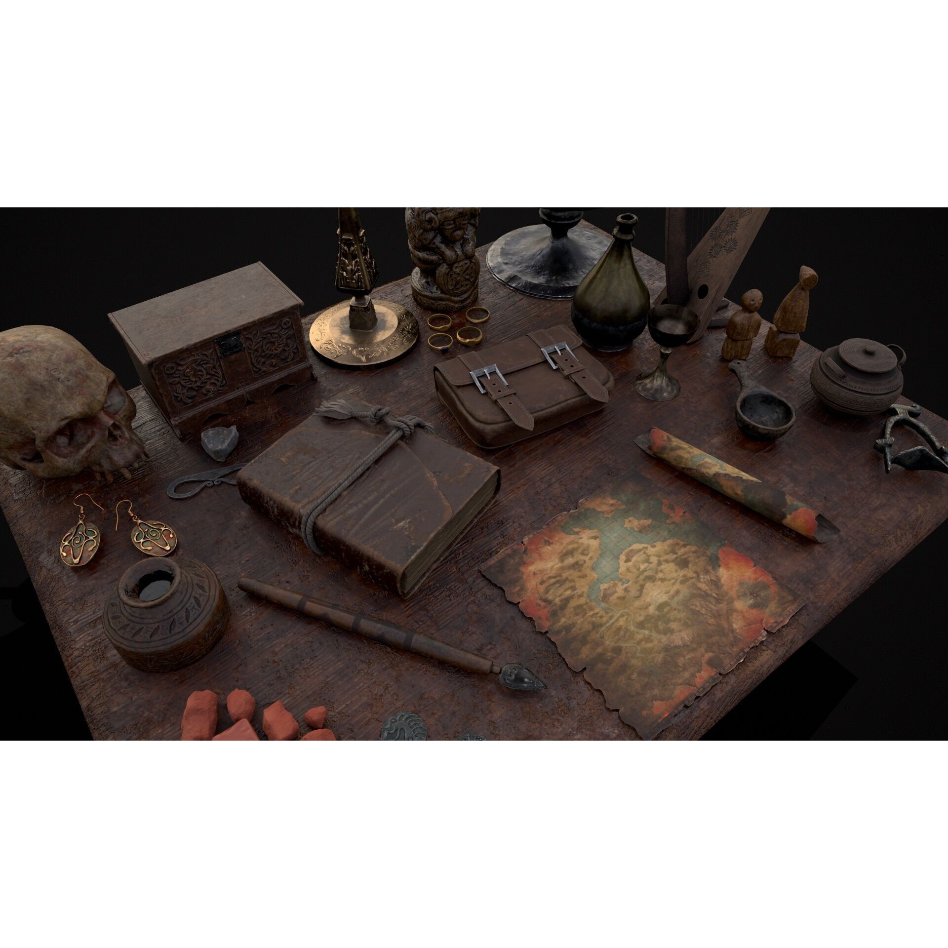 Messy Study Desk - Low-Poly Game-Ready 3D Model - View 10
