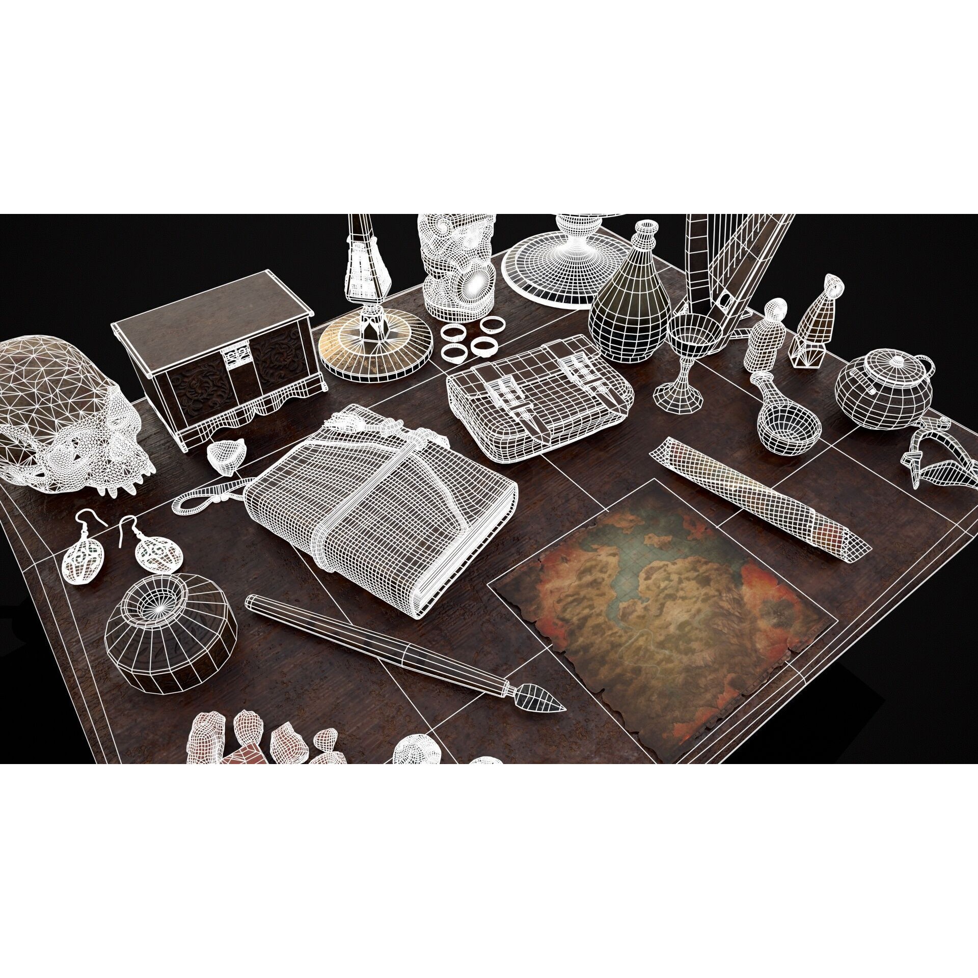 Messy Study Desk - Low-Poly Game-Ready 3D Model - View 11