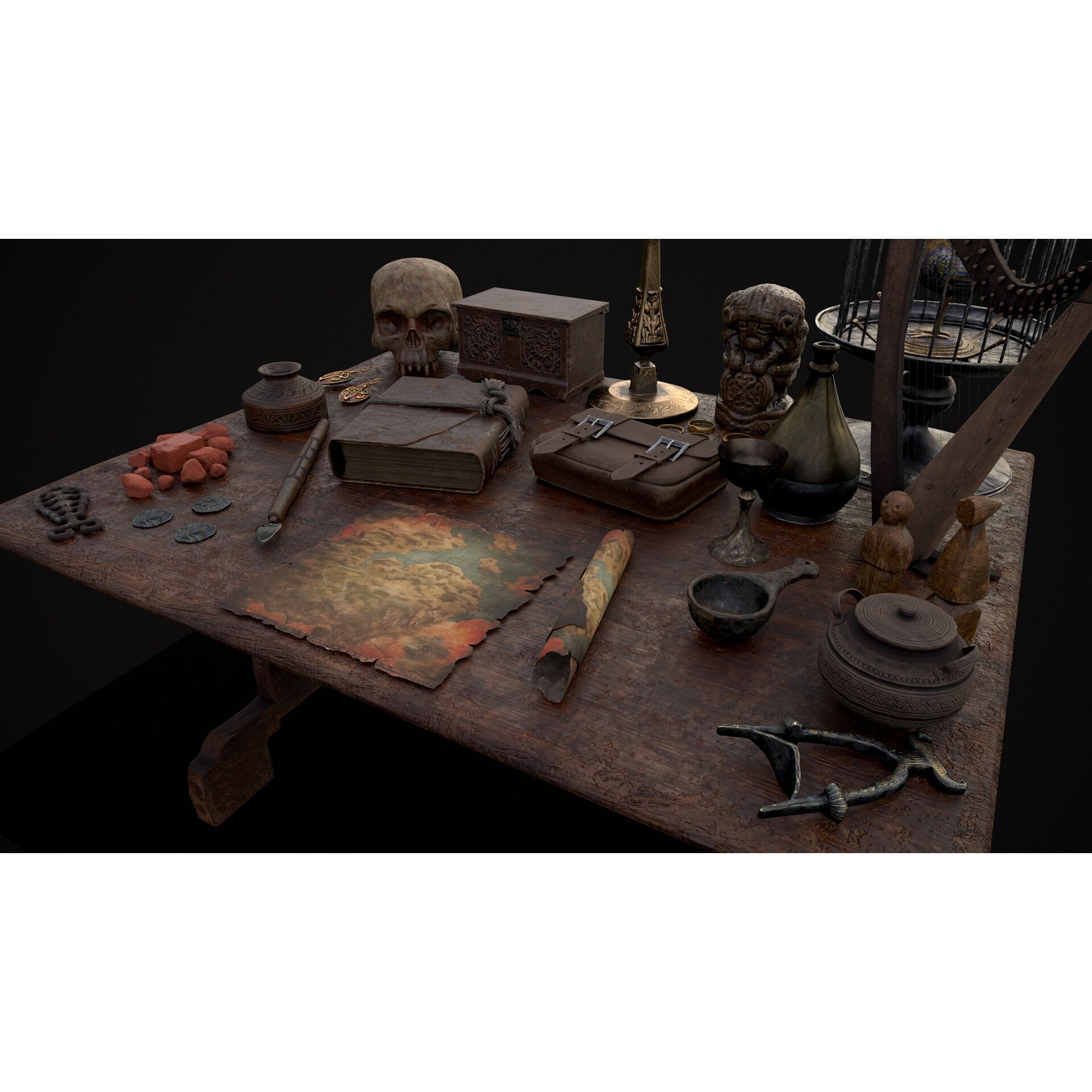 Messy Study Desk - Low-Poly Game-Ready 3D Model - View 12