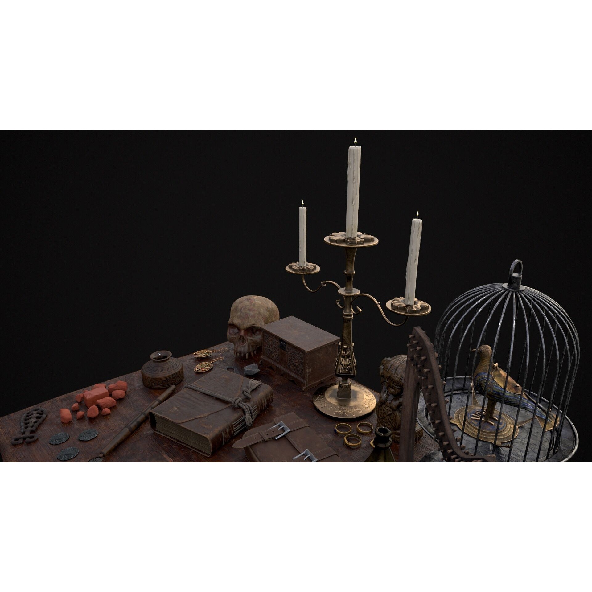 Messy Study Desk - Low-Poly Game-Ready 3D Model - View 13