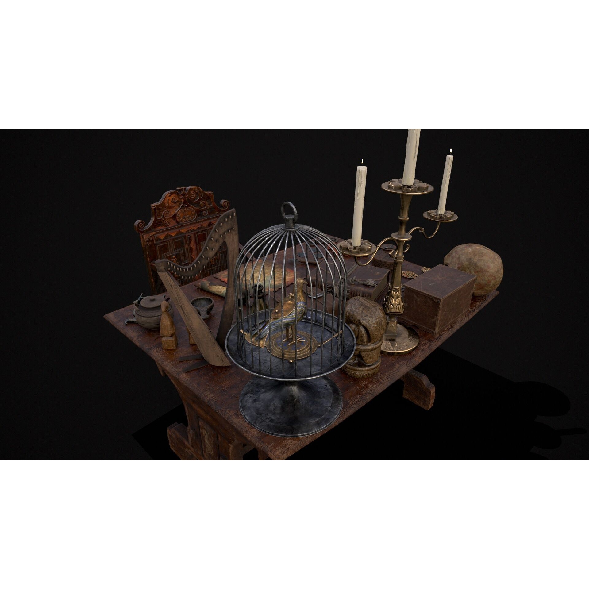 Messy Study Desk - Low-Poly Game-Ready 3D Model - View 14