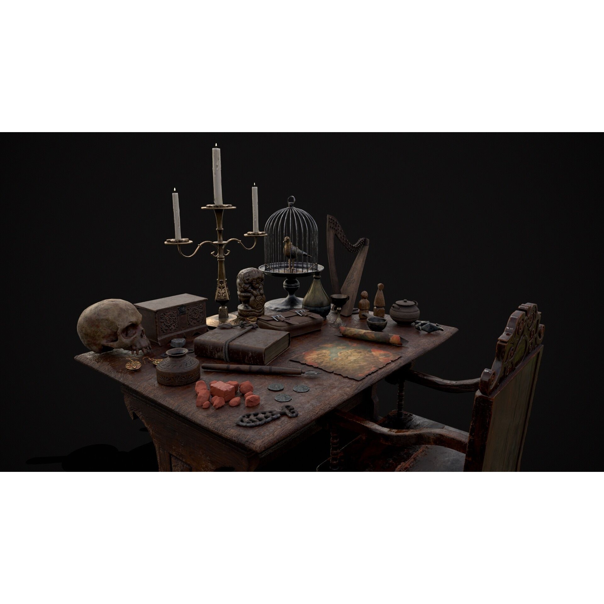 Messy Study Desk - Low-Poly Game-Ready 3D Model - View 16