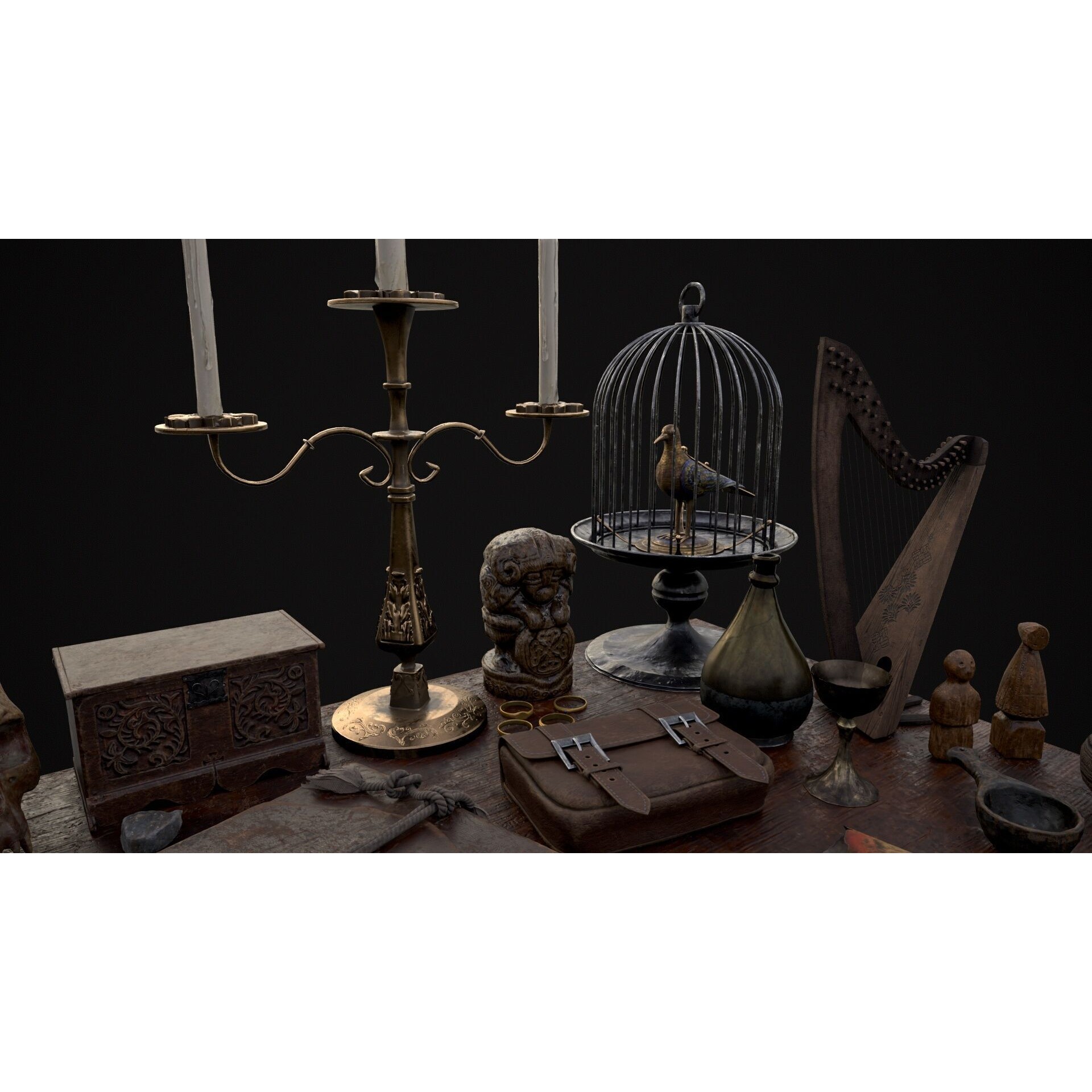 Messy Study Desk - Low-Poly Game-Ready 3D Model - View 17