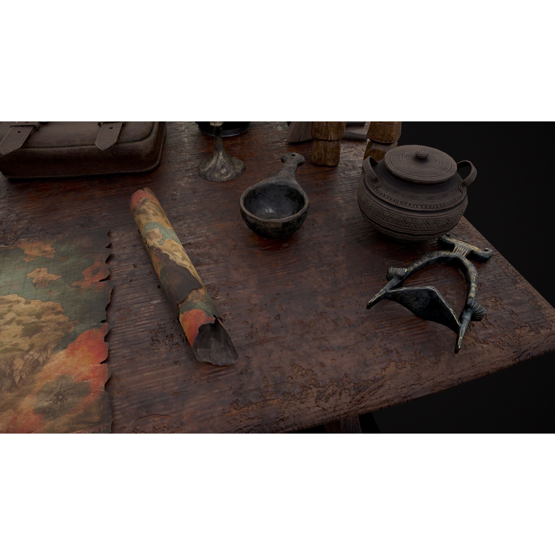 Messy Study Desk - Low-Poly Game-Ready 3D Model - View 24