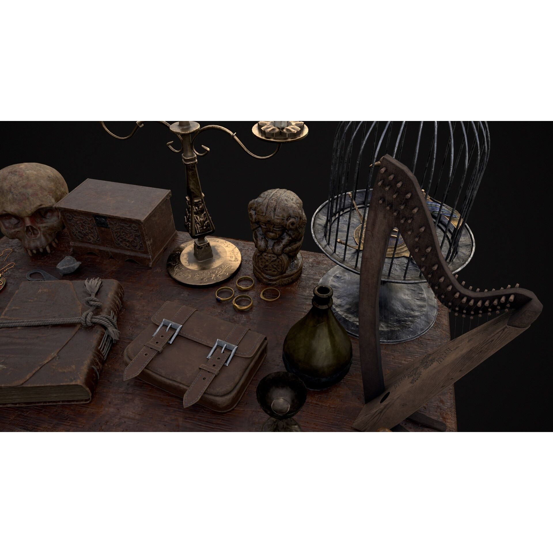 Messy Study Desk - Low-Poly Game-Ready 3D Model - View 25