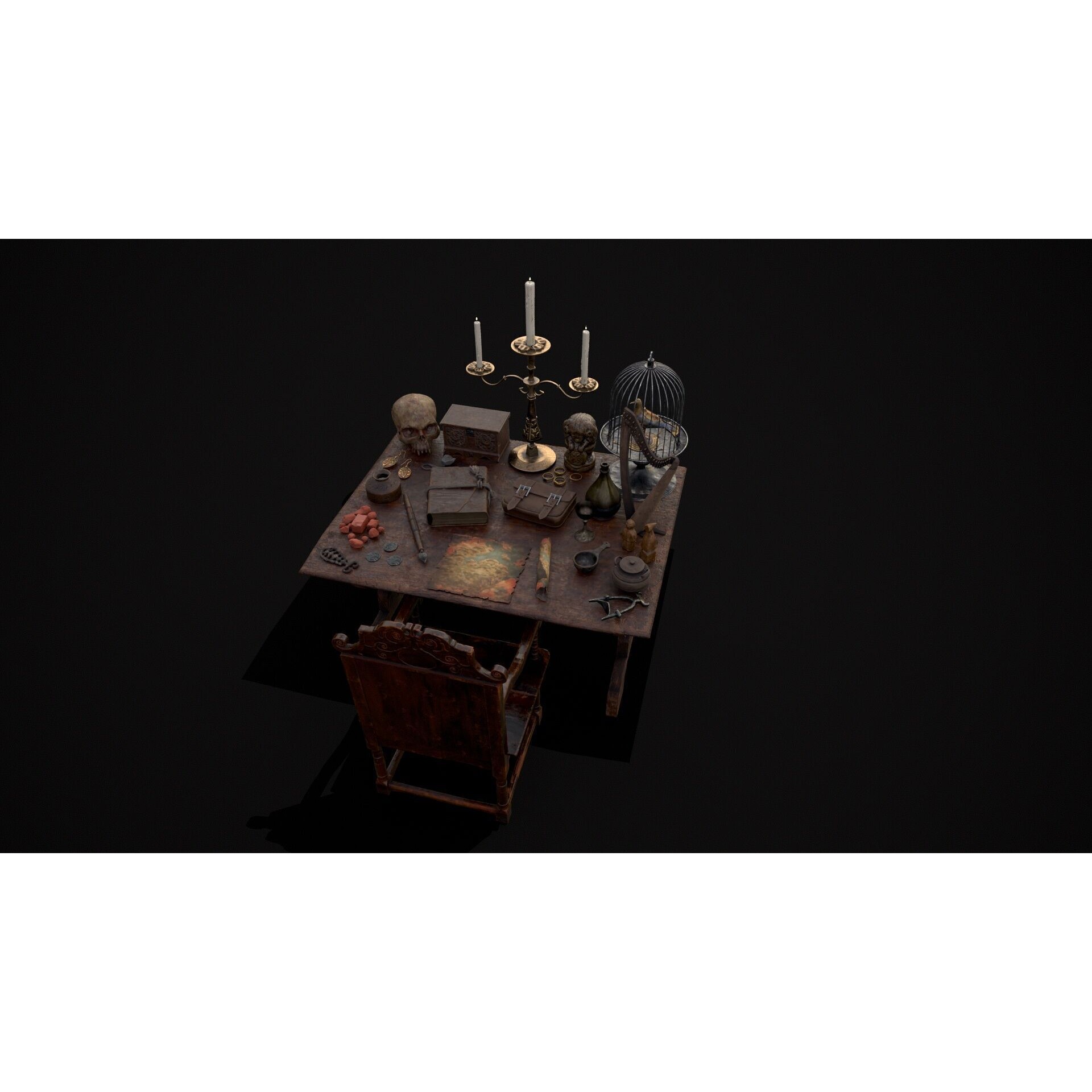 Messy Study Desk - Low-Poly Game-Ready 3D Model - View 26