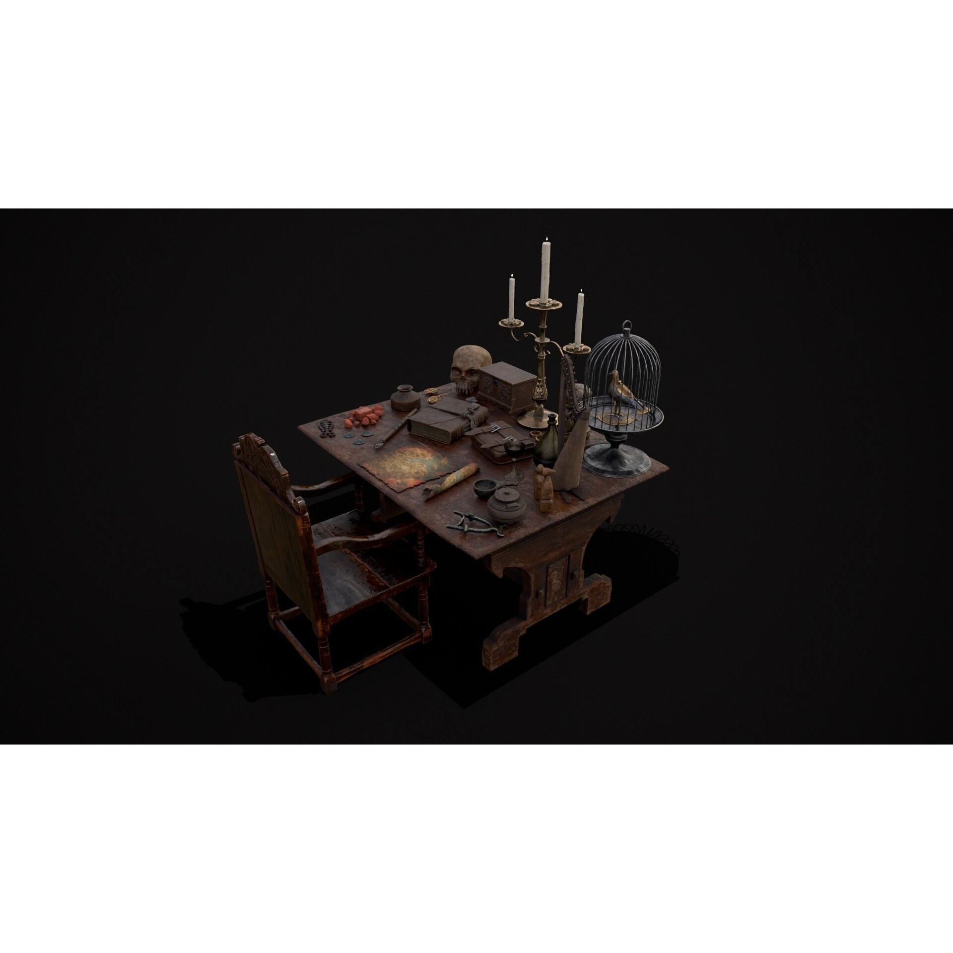 Messy Study Desk - Low-Poly Game-Ready 3D Model - View 27