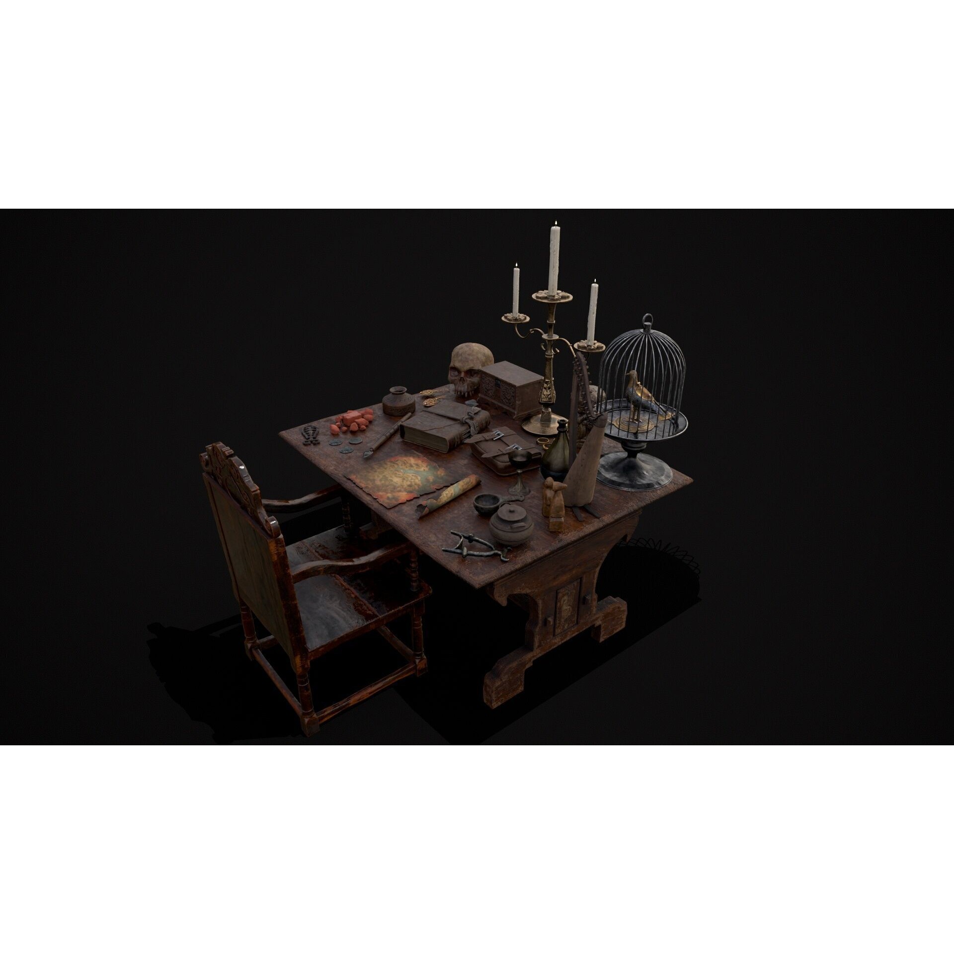Messy Study Desk - Low-Poly Game-Ready 3D Model - View 28