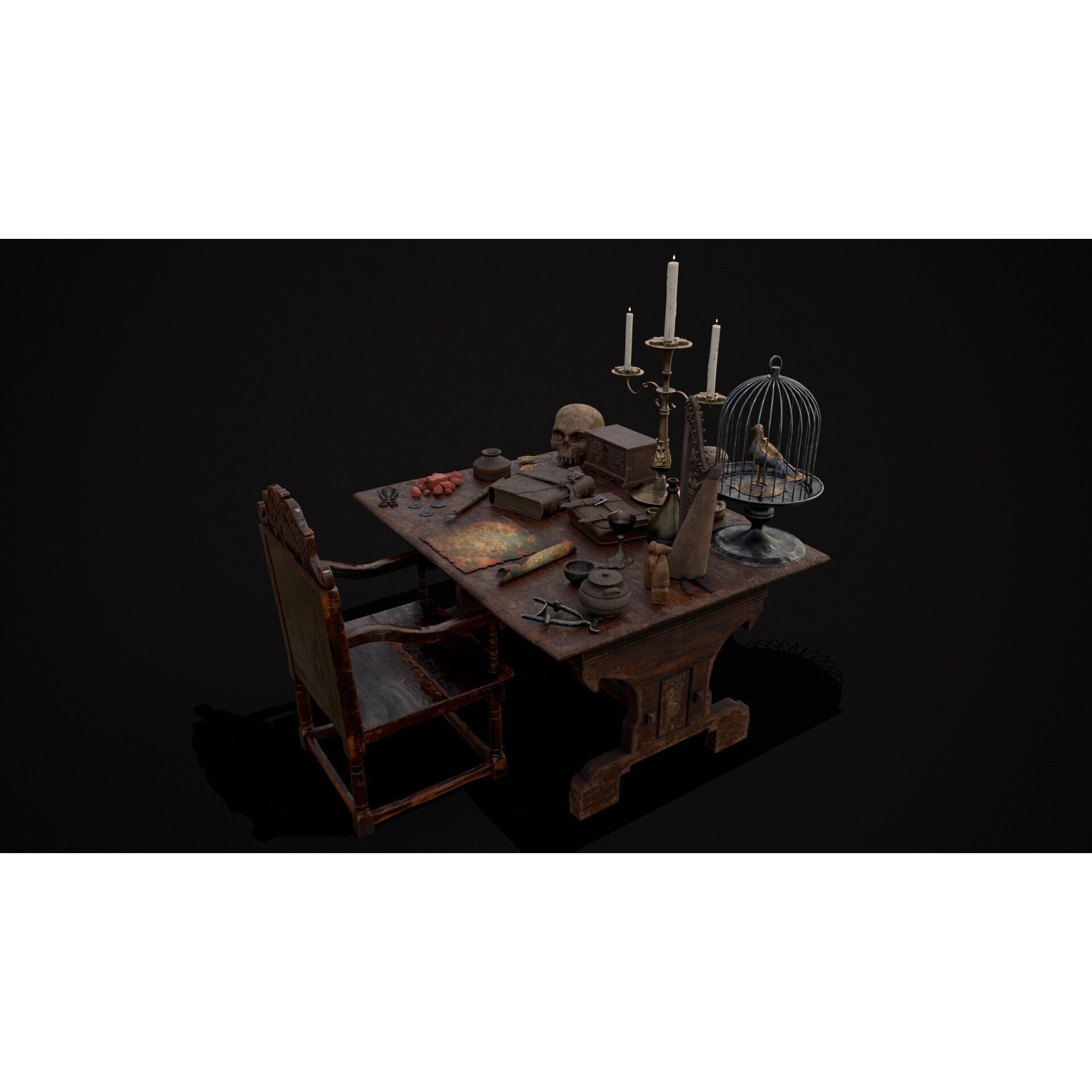 Messy Study Desk - Low-Poly Game-Ready 3D Model - View 4