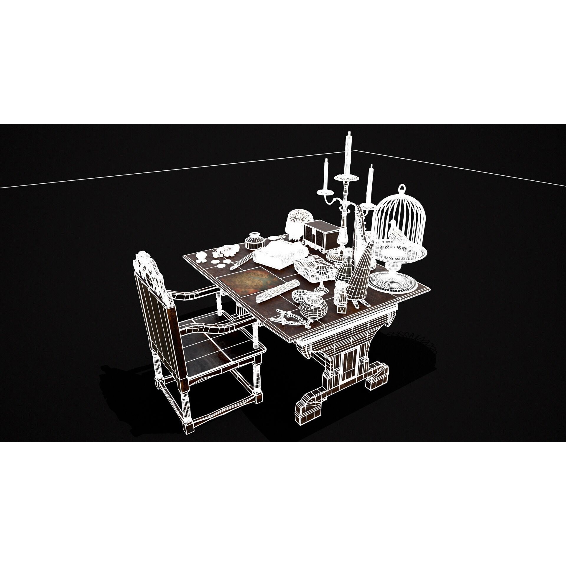 Messy Study Desk - Low-Poly Game-Ready 3D Model - View 5