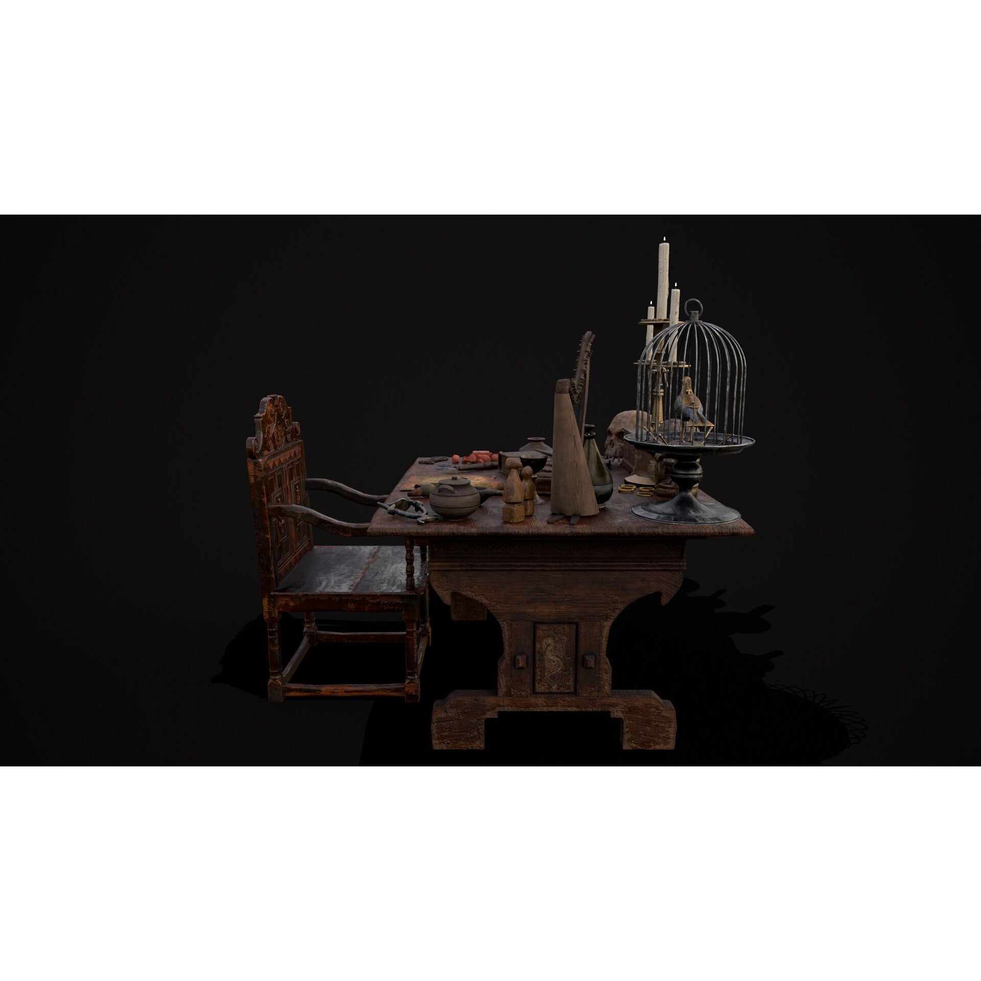 Messy Study Desk - Low-Poly Game-Ready 3D Model - View 6