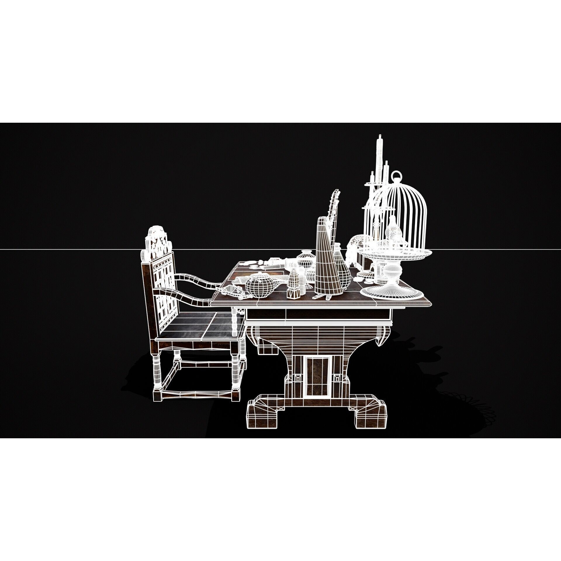 Messy Study Desk - Low-Poly Game-Ready 3D Model - View 7