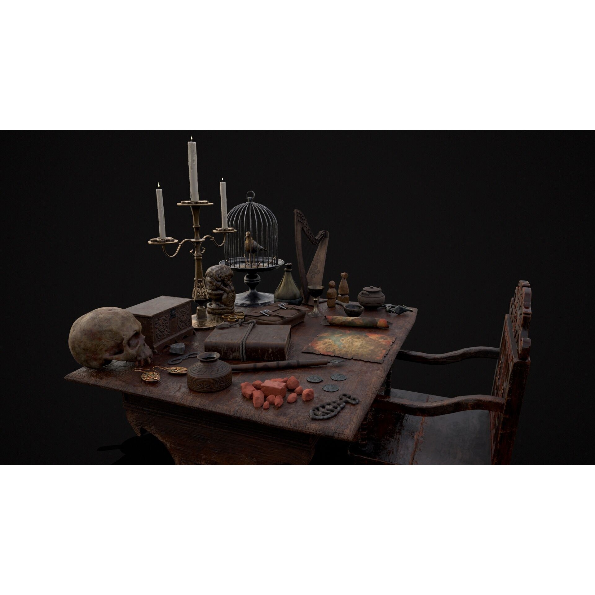 Messy Study Desk - Low-Poly Game-Ready 3D Model - View 8