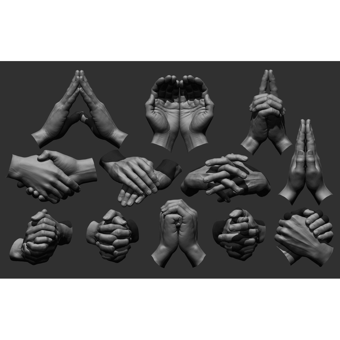 Realistic Male Hand Poses 3D Model – High Poly ZBrush Sculpt, FBX, OBJ - View 3