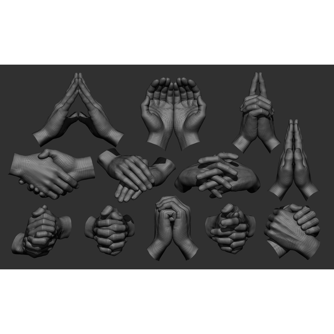Realistic Male Hand Poses 3D Model – High Poly ZBrush Sculpt, FBX, OBJ - View 4