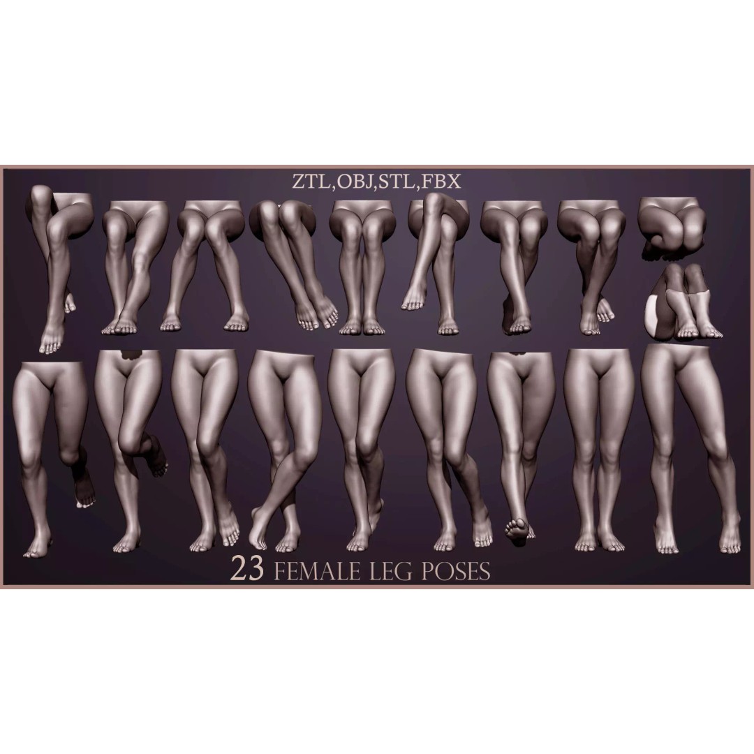 Female Leg Poses 3D Model – Realistic Anatomical Poses, FBX, OBJ - View 2