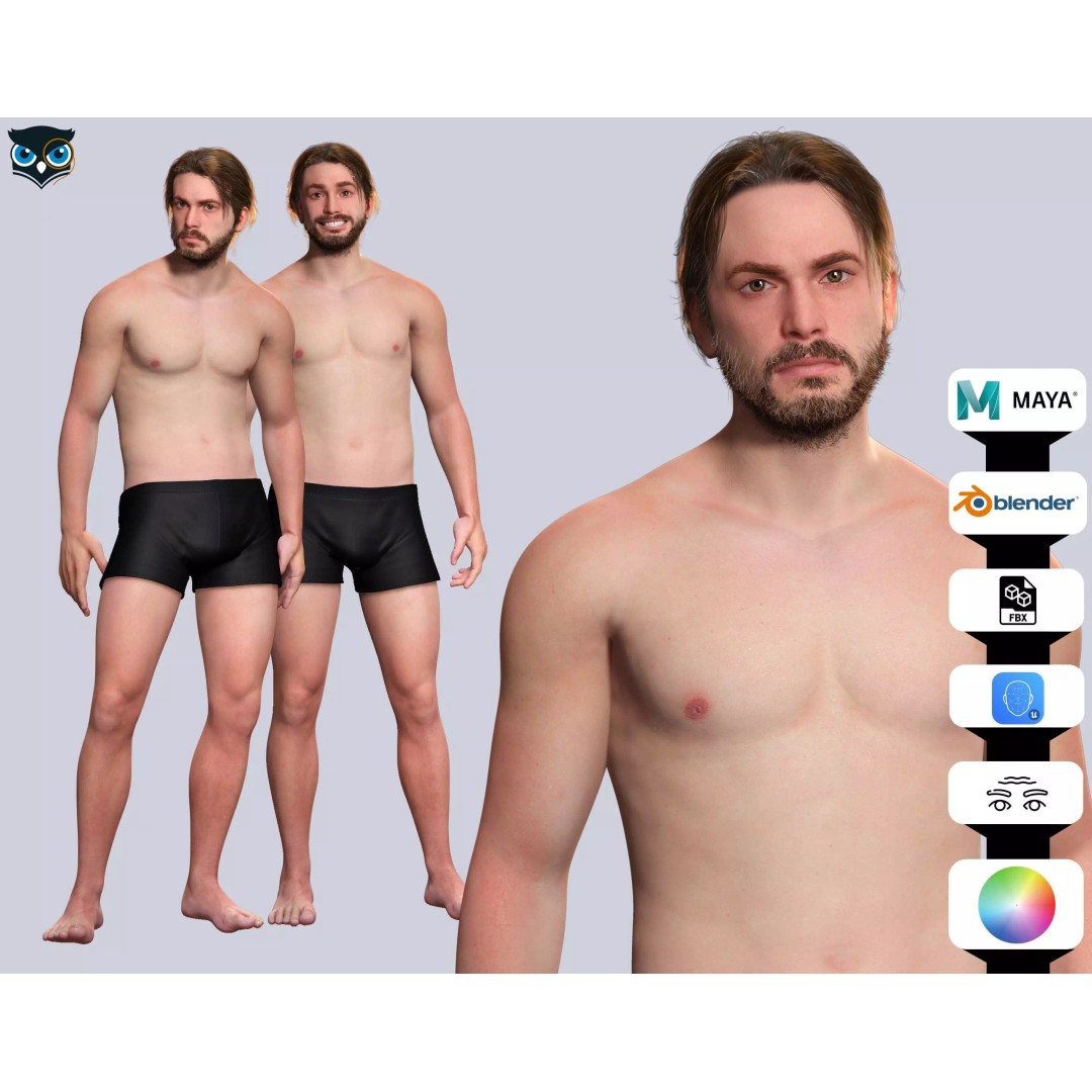 Realistic Body Man 3D Model – Low Poly Rigged Character, FBX, Blender - View 2