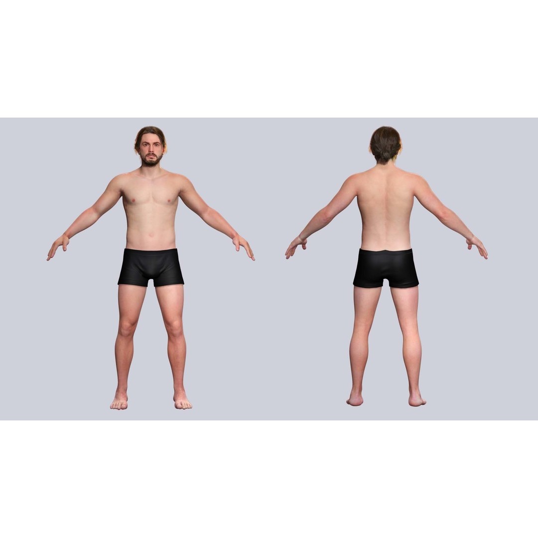 Realistic Body Man 3D Model – Low Poly Rigged Character, FBX, Blender - View 3
