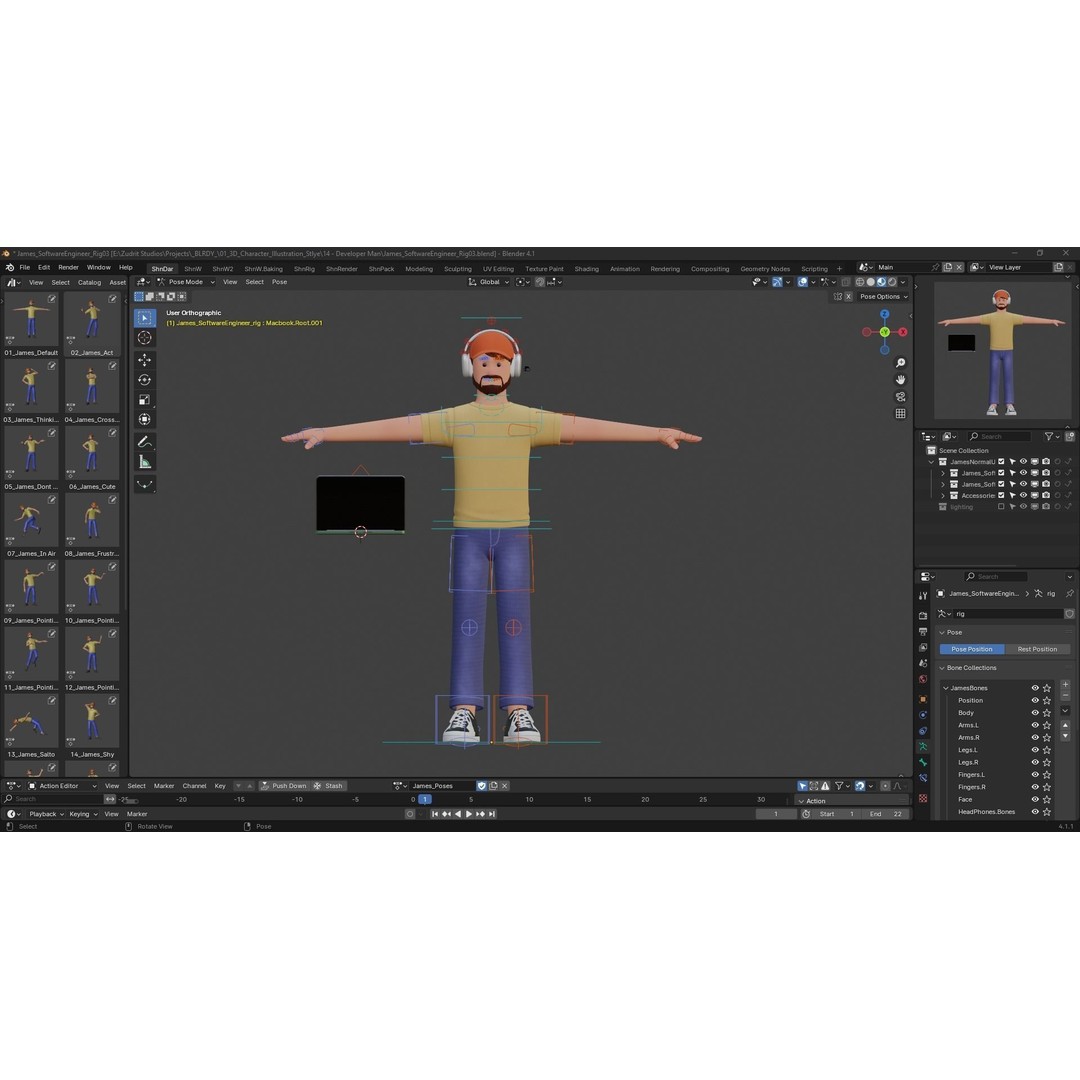 Cartoon Software Developer 3D Model – Low Poly Rigged Character, FBX, Blender