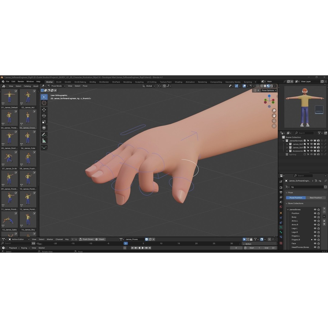 Cartoon Software Developer 3D Model – Low Poly Rigged Character, FBX, Blender - View 10