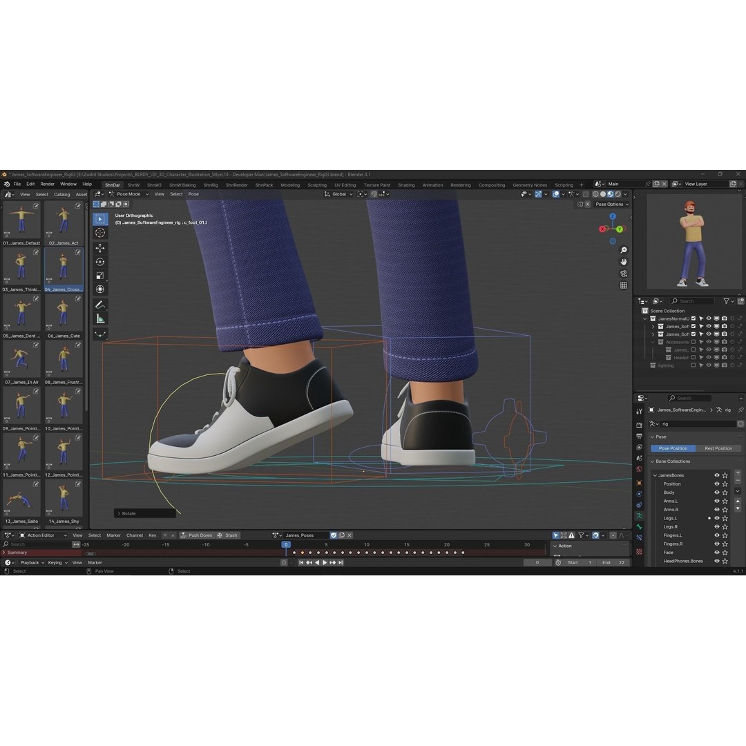 Cartoon Software Developer 3D Model – Low Poly Rigged Character, FBX, Blender - View 11