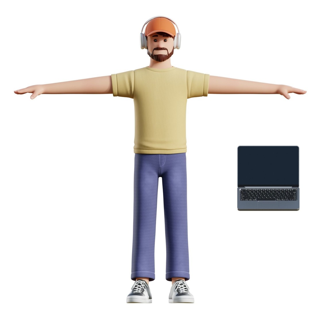 Cartoon Software Developer 3D Model – Low Poly Rigged Character, FBX, Blender - View 13