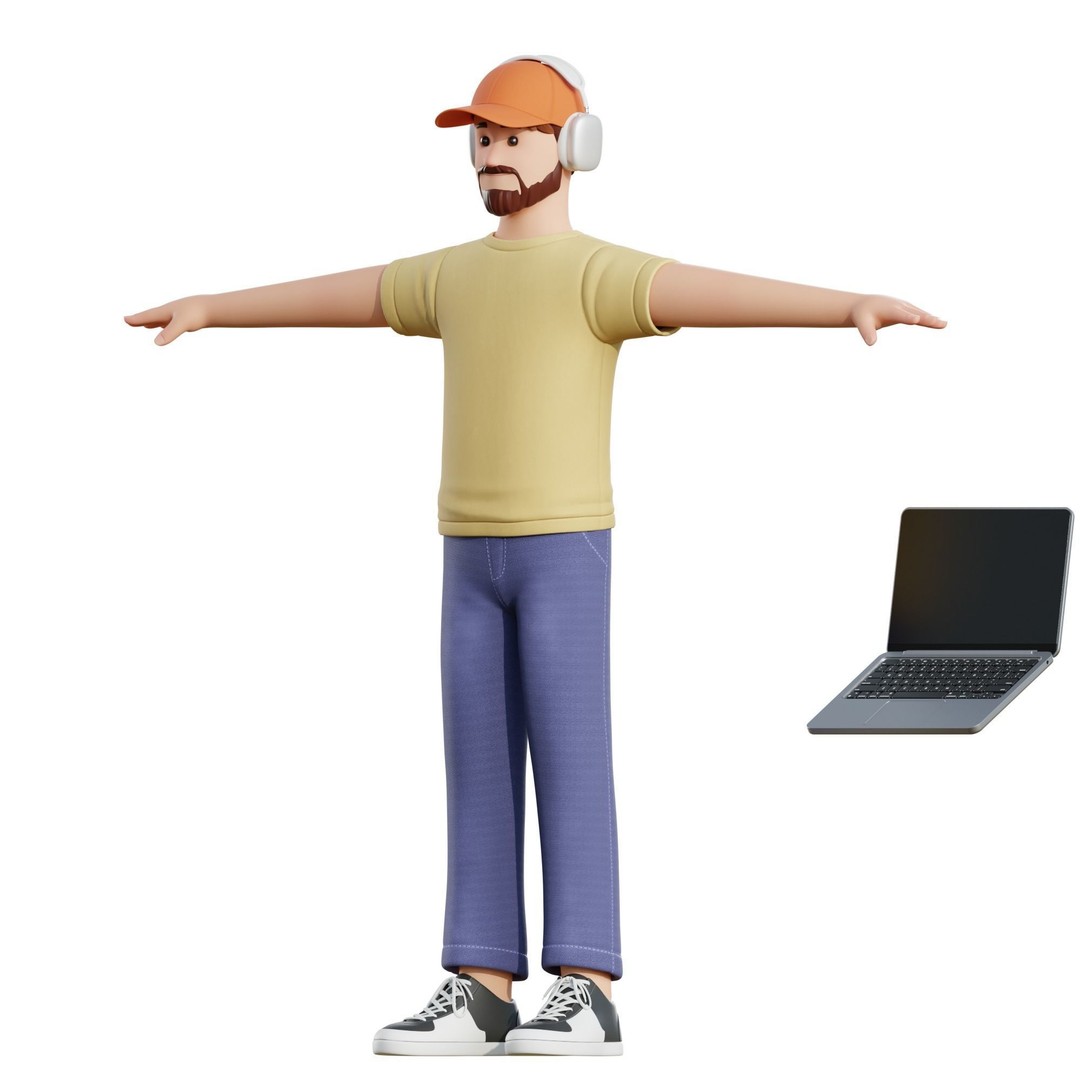 Cartoon Software Developer 3D Model – Low Poly Rigged Character, FBX, Blender - View 14
