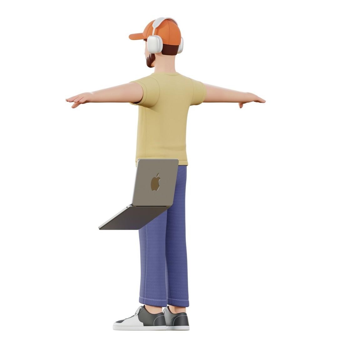 Cartoon Software Developer 3D Model – Low Poly Rigged Character, FBX, Blender - View 15