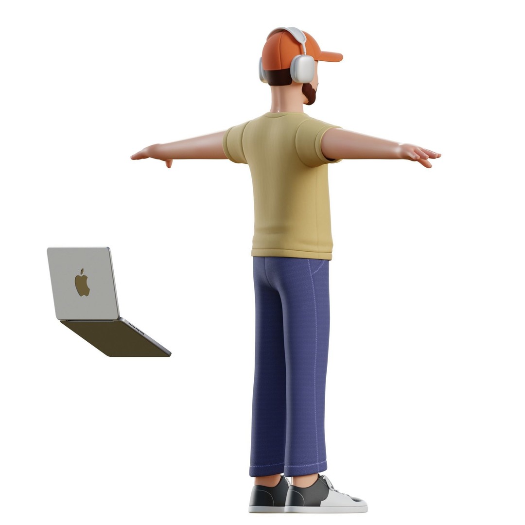 Cartoon Software Developer 3D Model – Low Poly Rigged Character, FBX, Blender - View 16