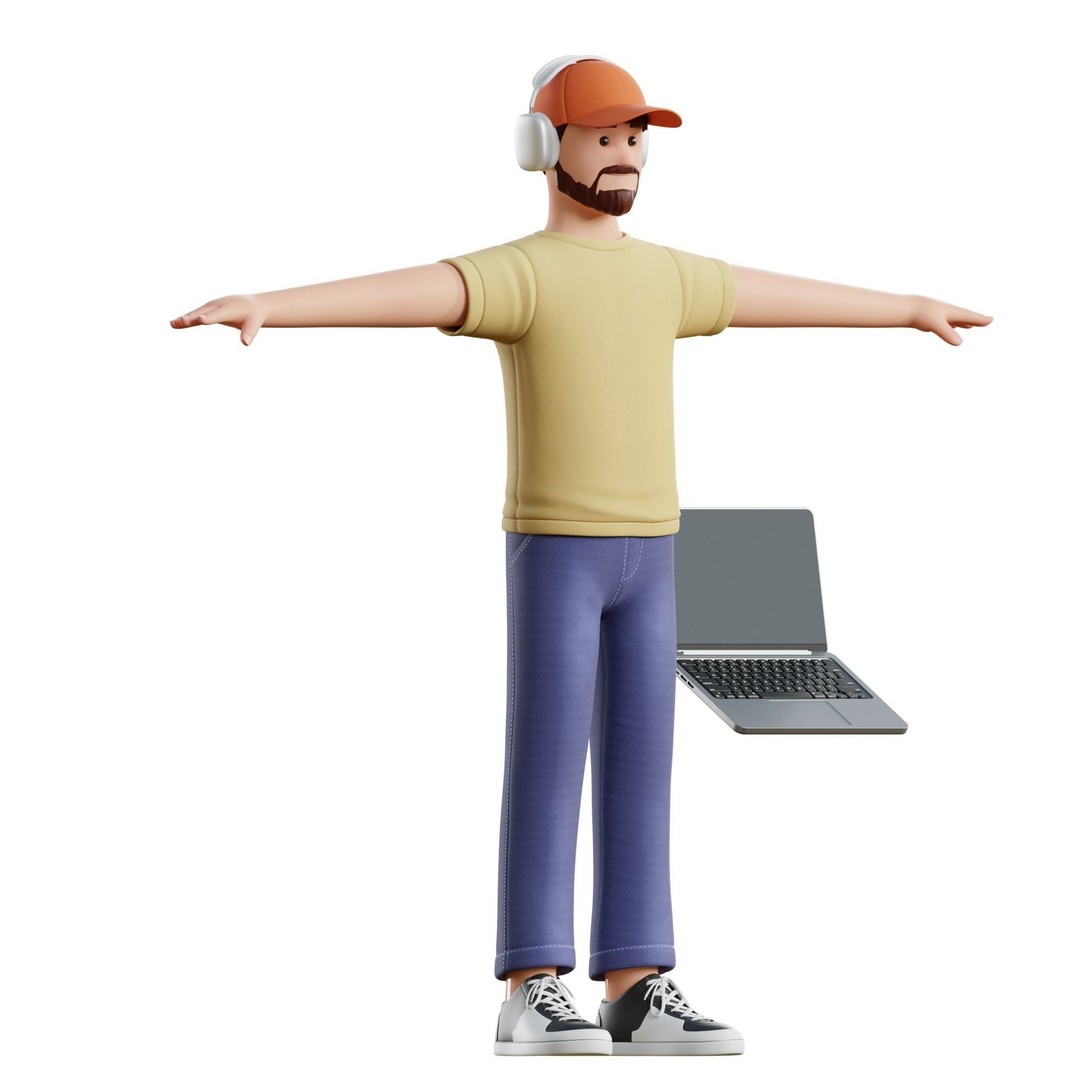 Cartoon Software Developer 3D Model – Low Poly Rigged Character, FBX, Blender - View 17