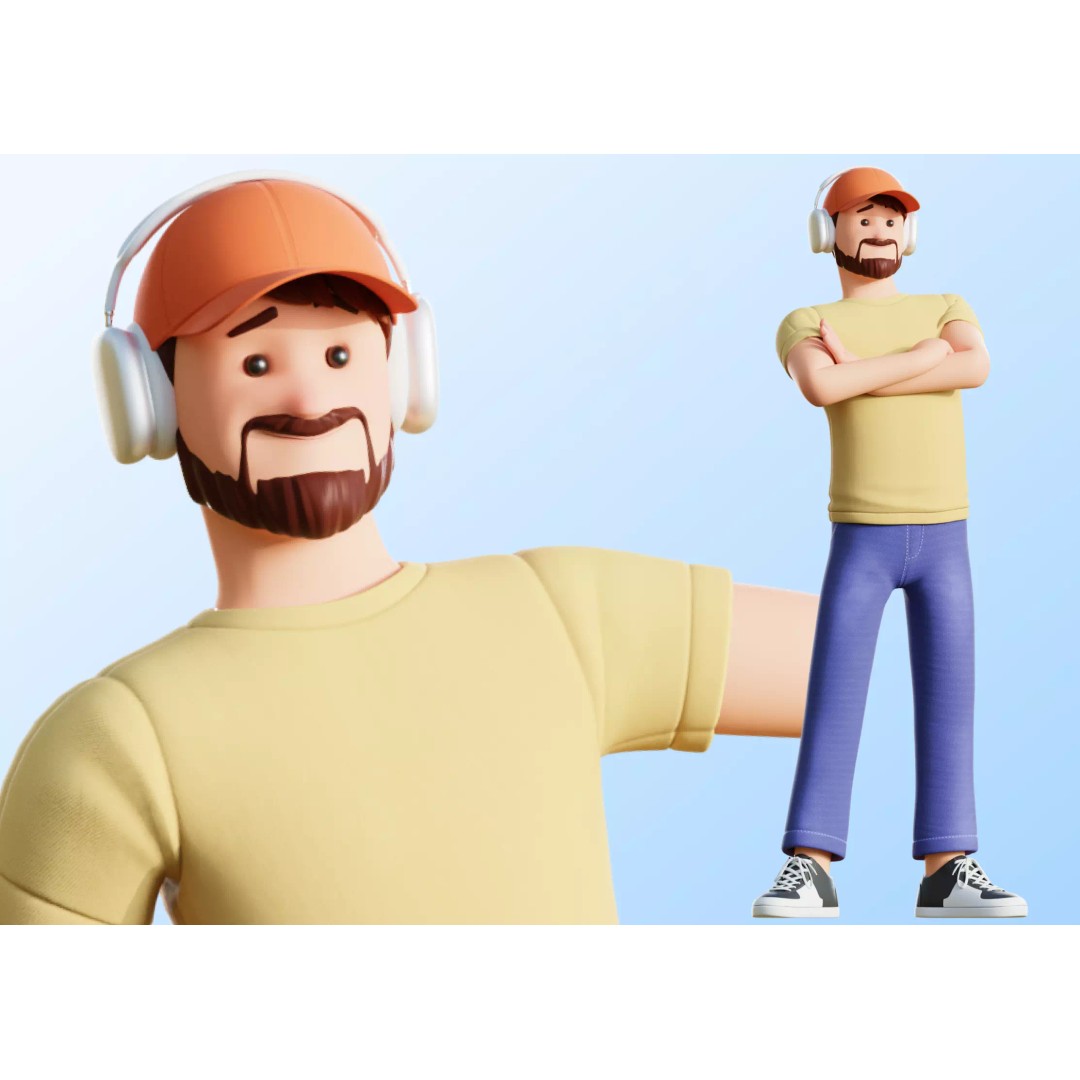 Cartoon Software Developer 3D Model – Low Poly Rigged Character, FBX, Blender - View 2
