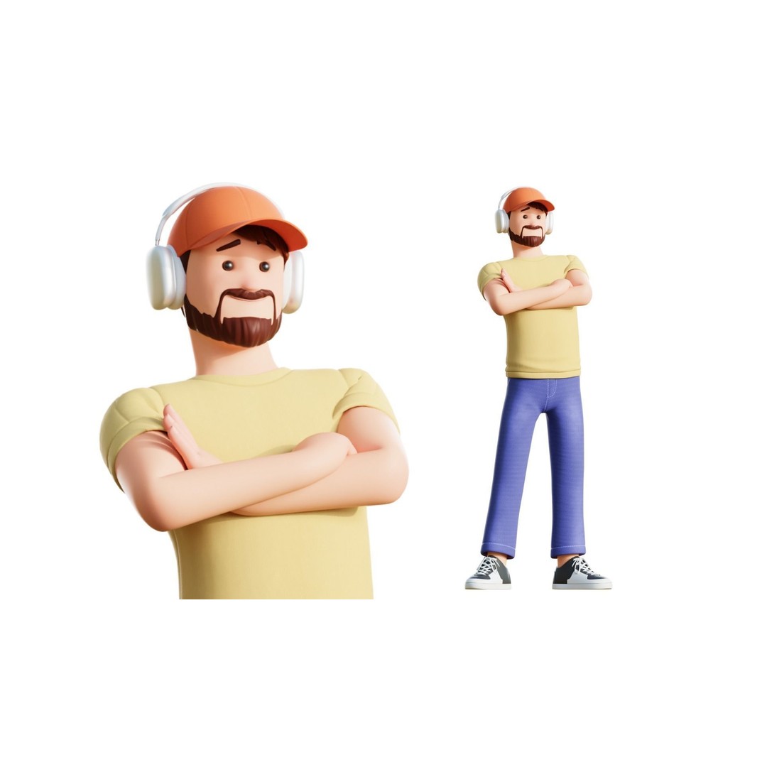 Cartoon Software Developer 3D Model – Low Poly Rigged Character, FBX, Blender - View 3