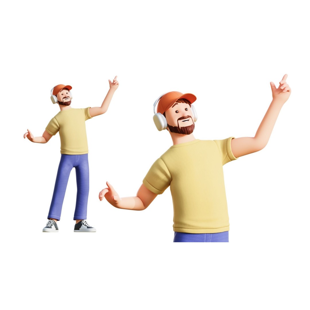 Cartoon Software Developer 3D Model – Low Poly Rigged Character, FBX, Blender - View 37