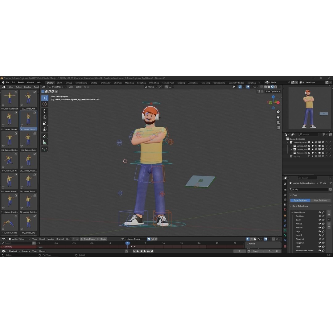 Cartoon Software Developer 3D Model – Low Poly Rigged Character, FBX, Blender - View 4