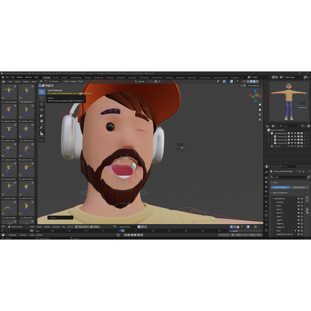 Cartoon Software Developer 3D Model – Low Poly Rigged Character, FBX, Blender - View 6