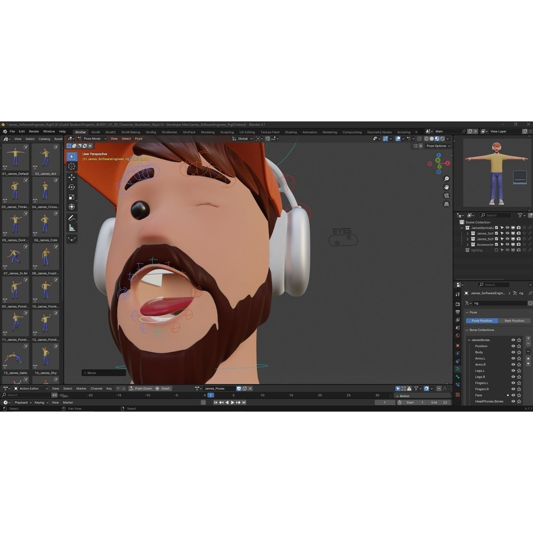 Cartoon Software Developer 3D Model – Low Poly Rigged Character, FBX, Blender - View 7