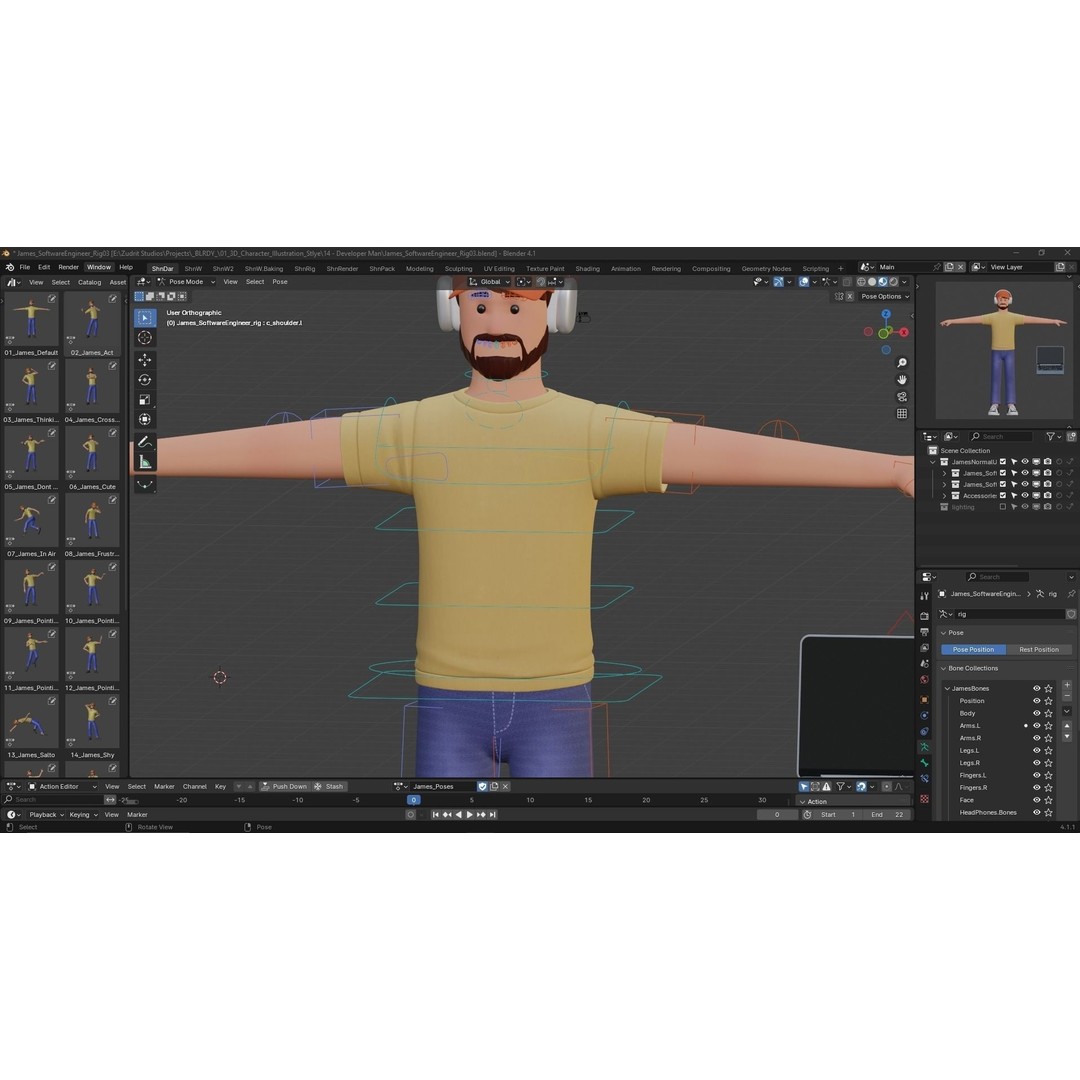 Cartoon Software Developer 3D Model – Low Poly Rigged Character, FBX, Blender - View 8