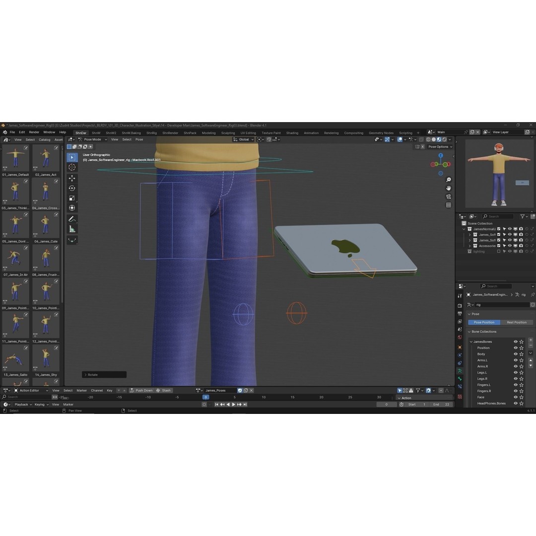 Cartoon Software Developer 3D Model – Low Poly Rigged Character, FBX, Blender - View 9
