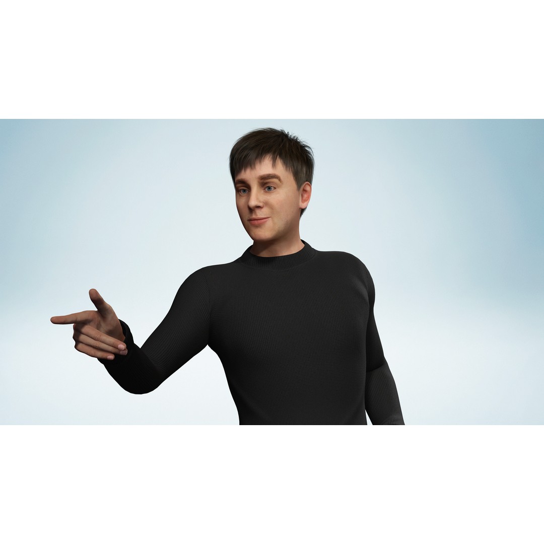 Realistic Young Man 3D Model – Low Poly Rigged Character, FBX - View 3
