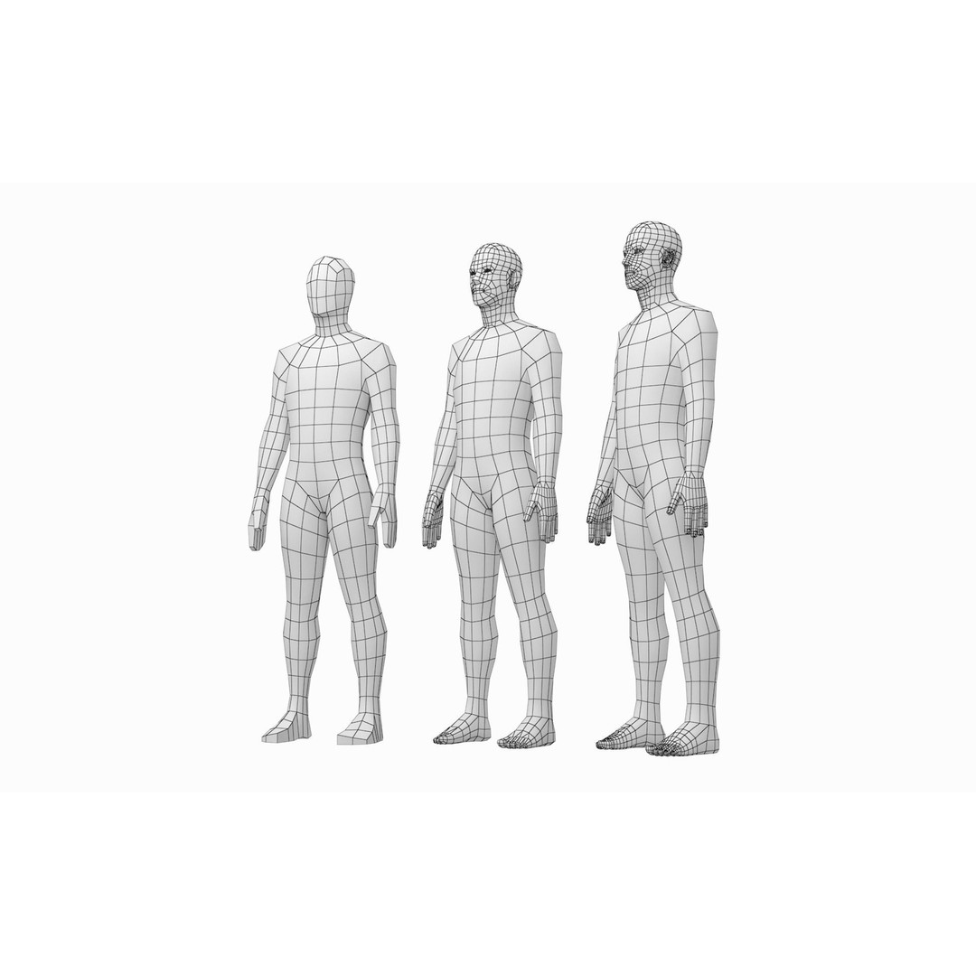 Natural Human Base Mesh 3D Model – Low Poly Bundle for Animation, FBX - View 10