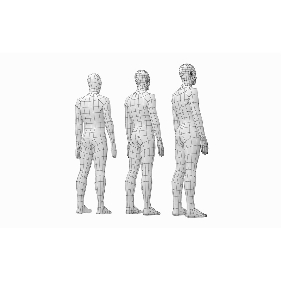 Natural Human Base Mesh 3D Model – Low Poly Bundle for Animation, FBX - View 11