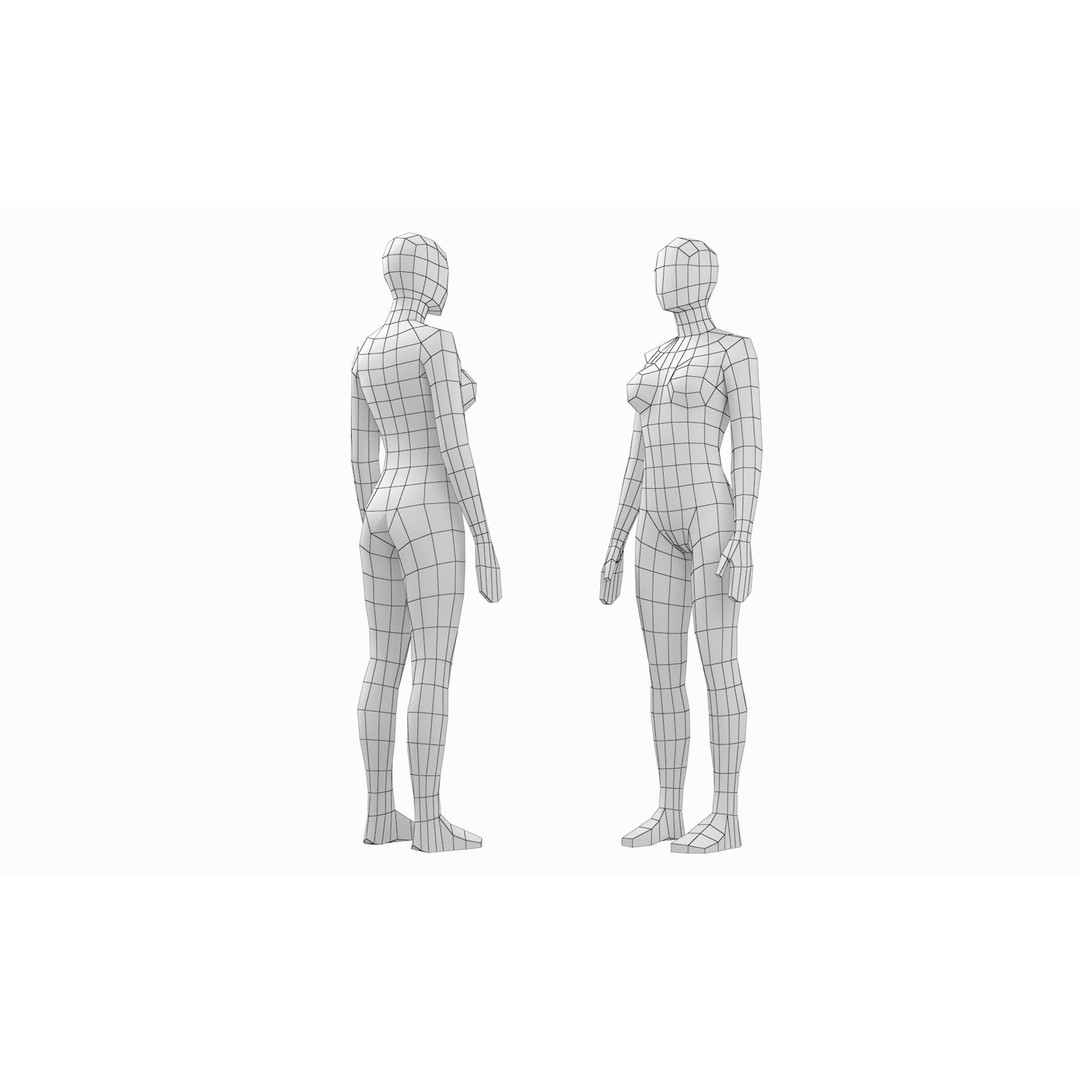 Natural Human Base Mesh 3D Model – Low Poly Bundle for Animation, FBX - View 12