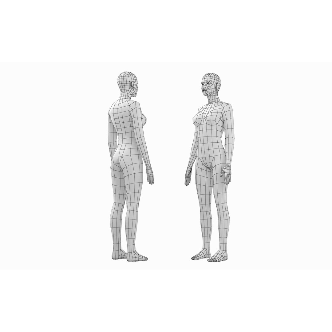 Natural Human Base Mesh 3D Model – Low Poly Bundle for Animation, FBX - View 13
