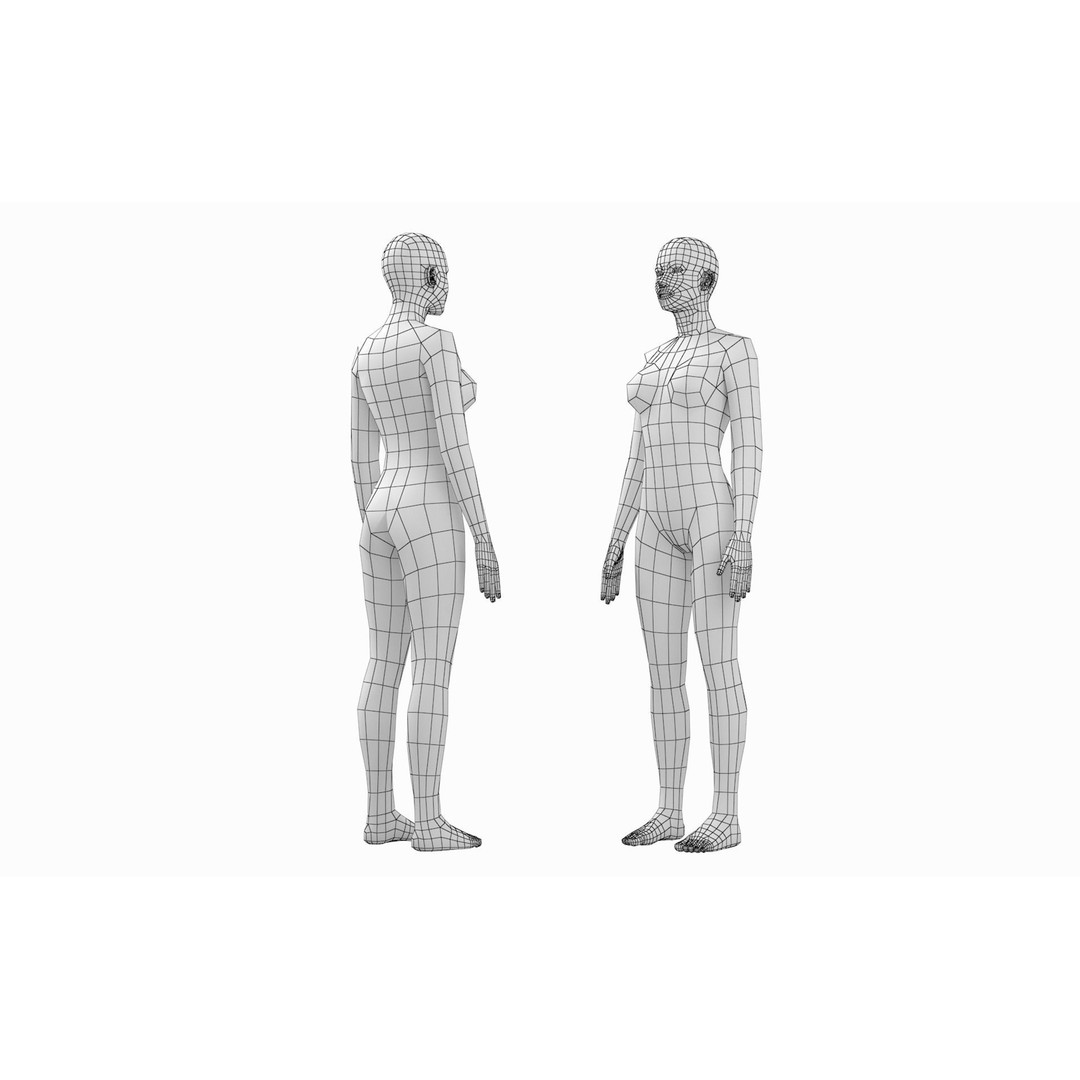 Natural Human Base Mesh 3D Model – Low Poly Bundle for Animation, FBX - View 14