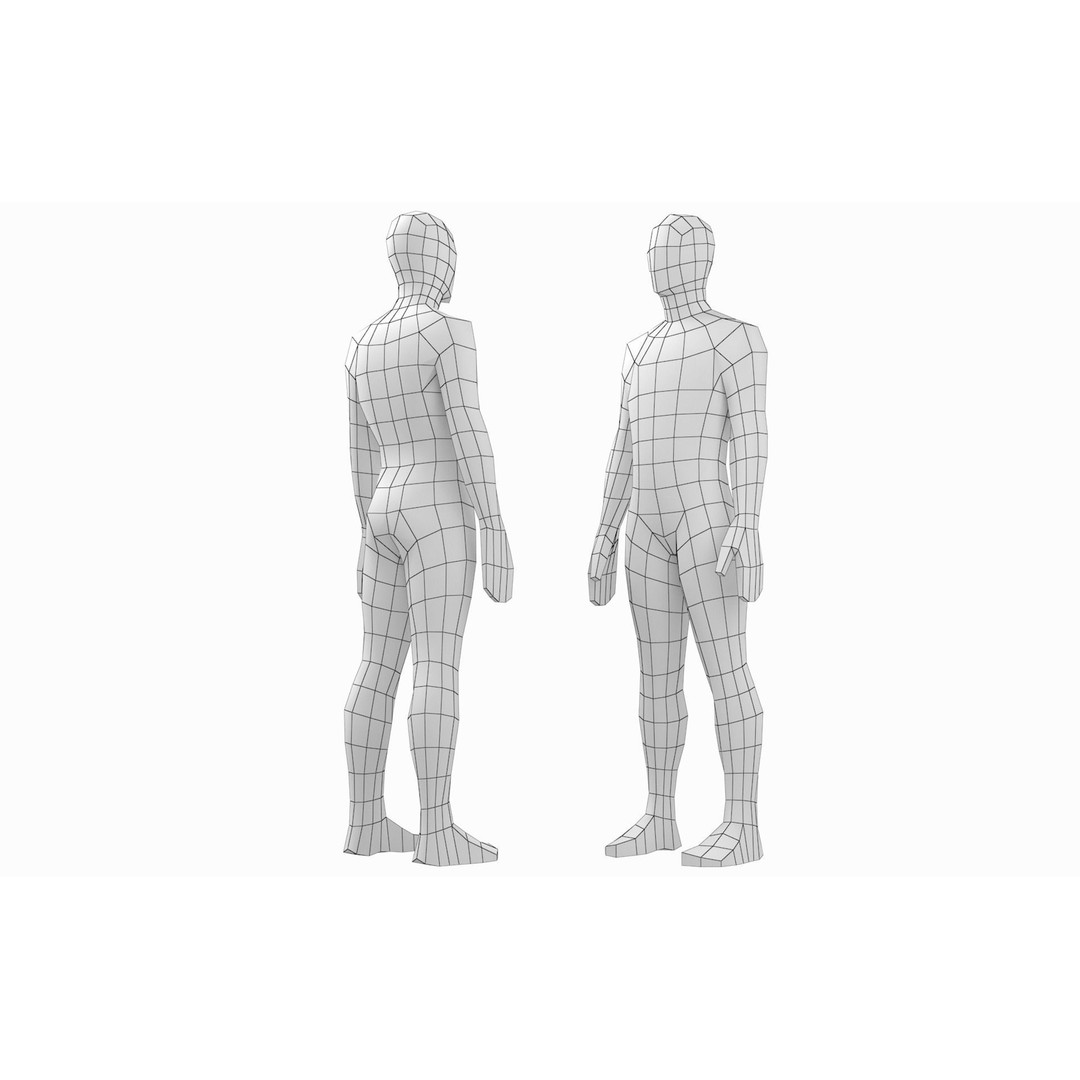 Natural Human Base Mesh 3D Model – Low Poly Bundle for Animation, FBX - View 15