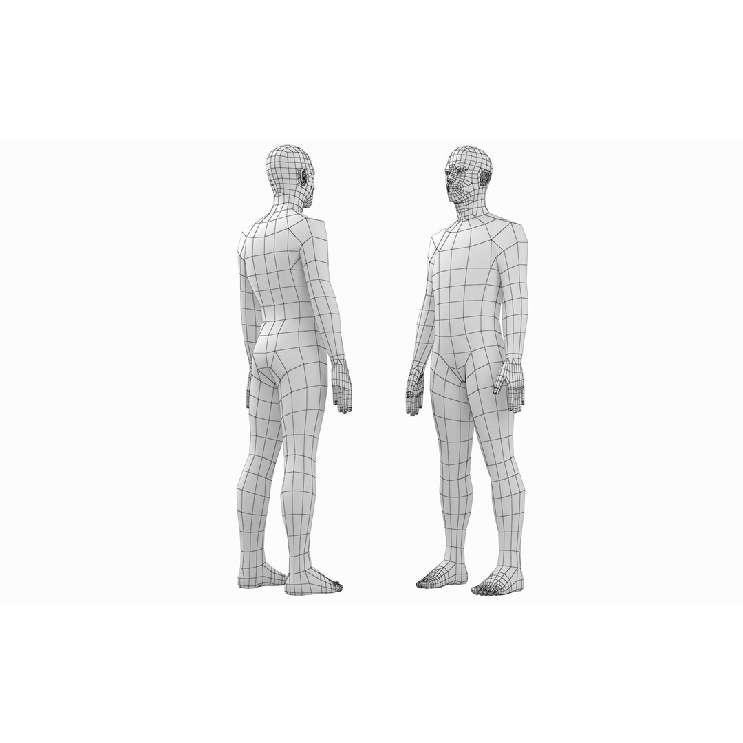 Natural Human Base Mesh 3D Model – Low Poly Bundle for Animation, FBX - View 17